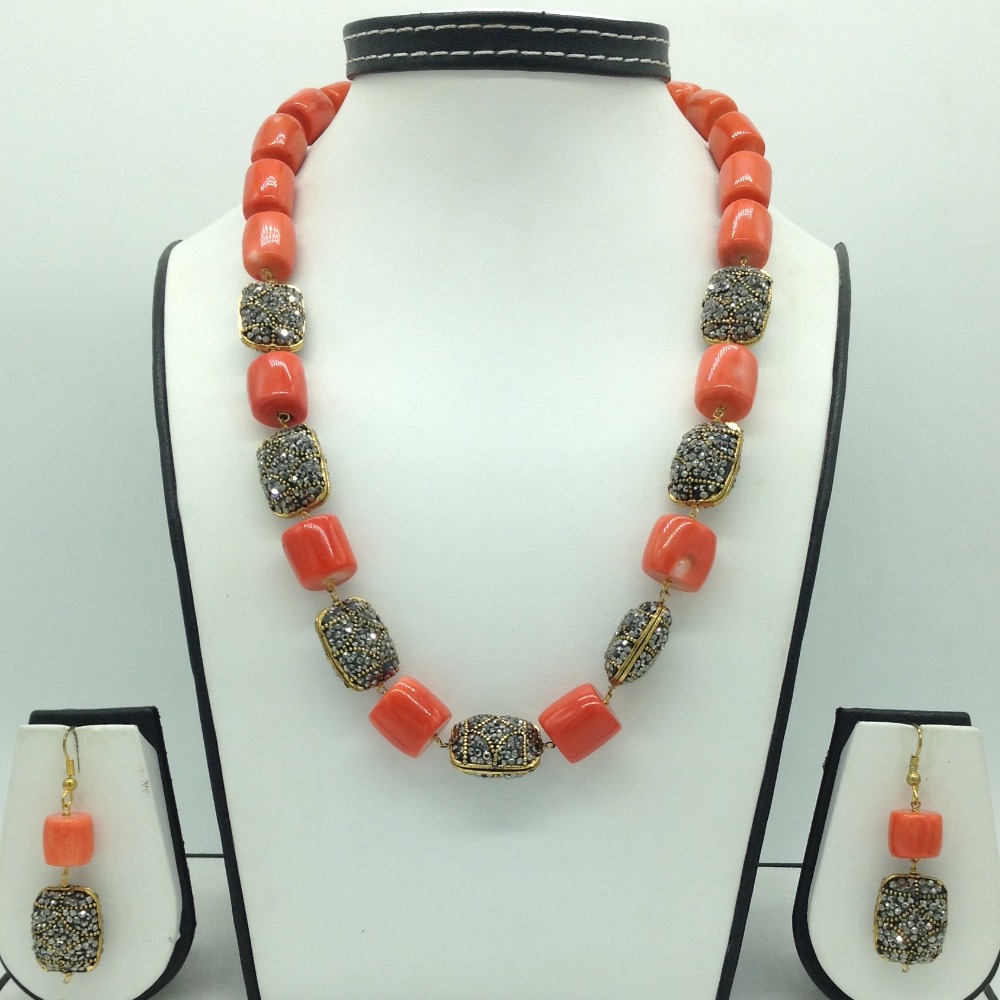White cz balls and corals graded necklace set jnc0132