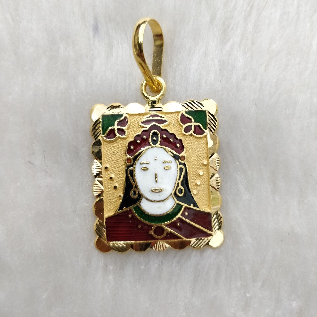 916 gold chehar maa minakari pendant