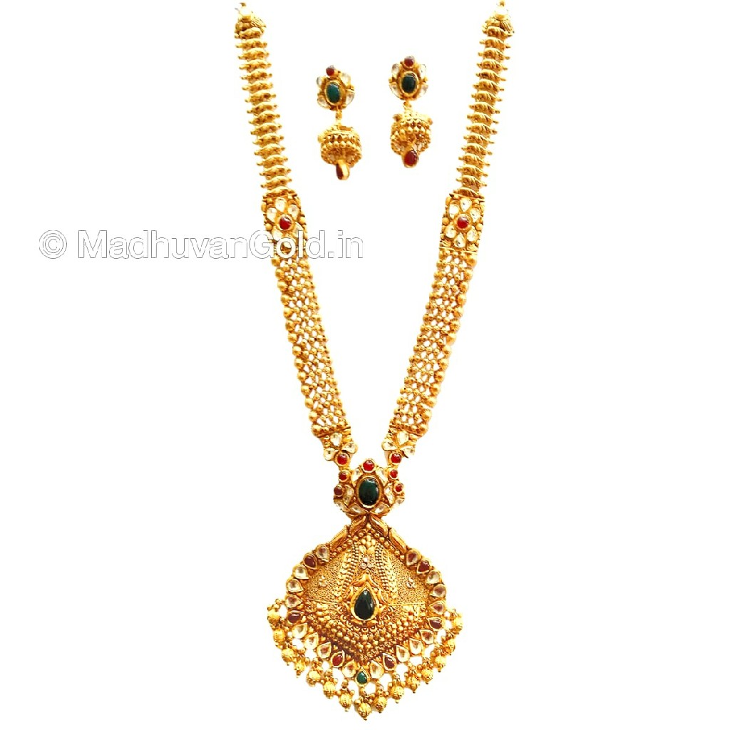 22k gold fancy long necklace with earrings