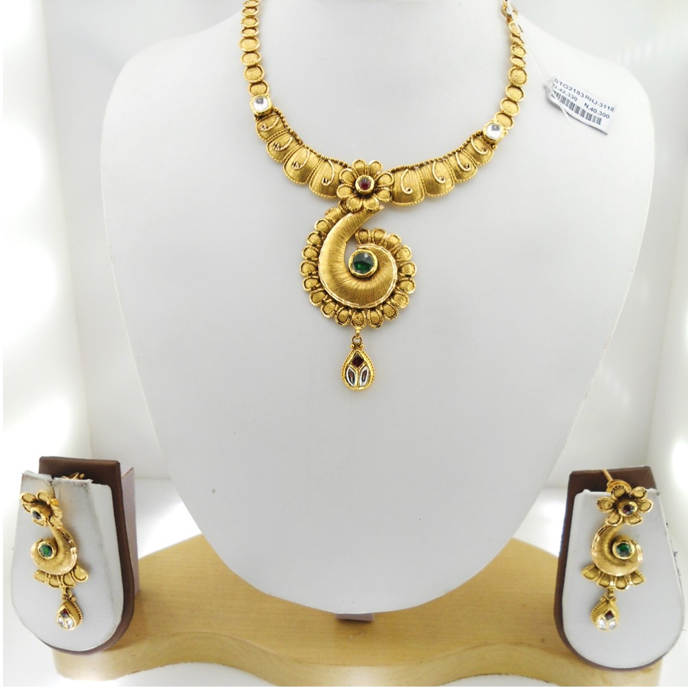 22KT Gold Antique Bridal Necklace Set RHJ-3118
