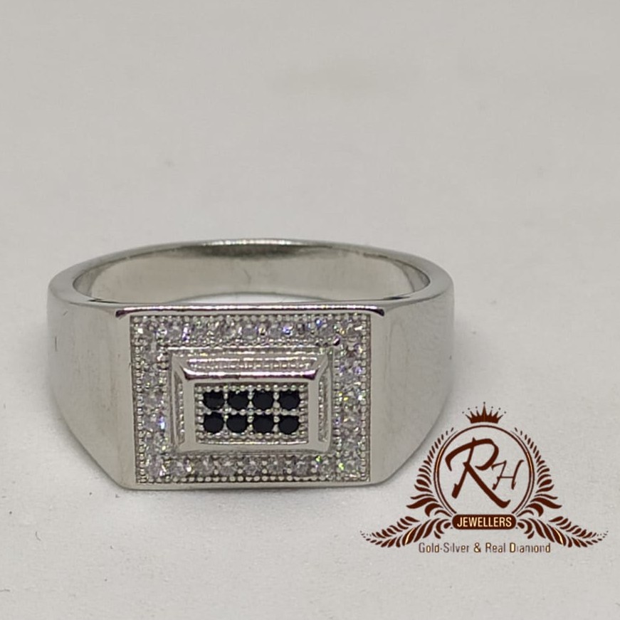 92.5 silver square daimond gents ring Rh-Gr949