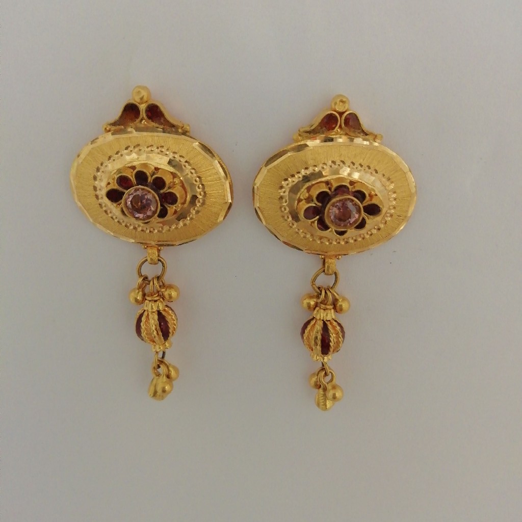916 gold yellow antique with chakku para design earrings