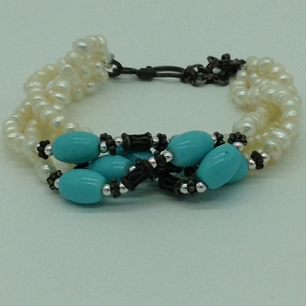 Freshwater White Pearls And Turquoise Twisted Necklace Set JPP1072