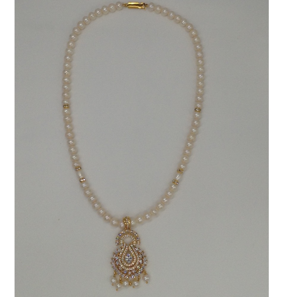 White cz pendent set with round pearls mala jps0022
