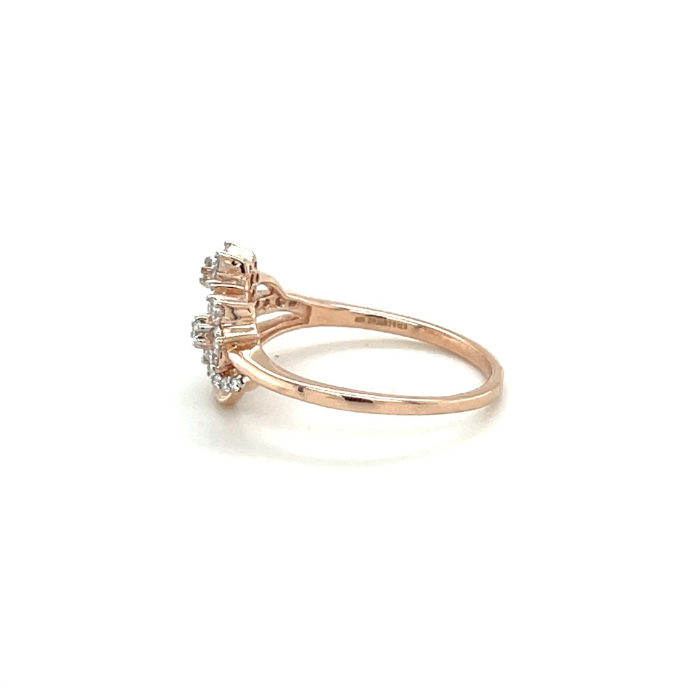 Curved Band Double Diamond Flower Ring in 14k Rose Gold