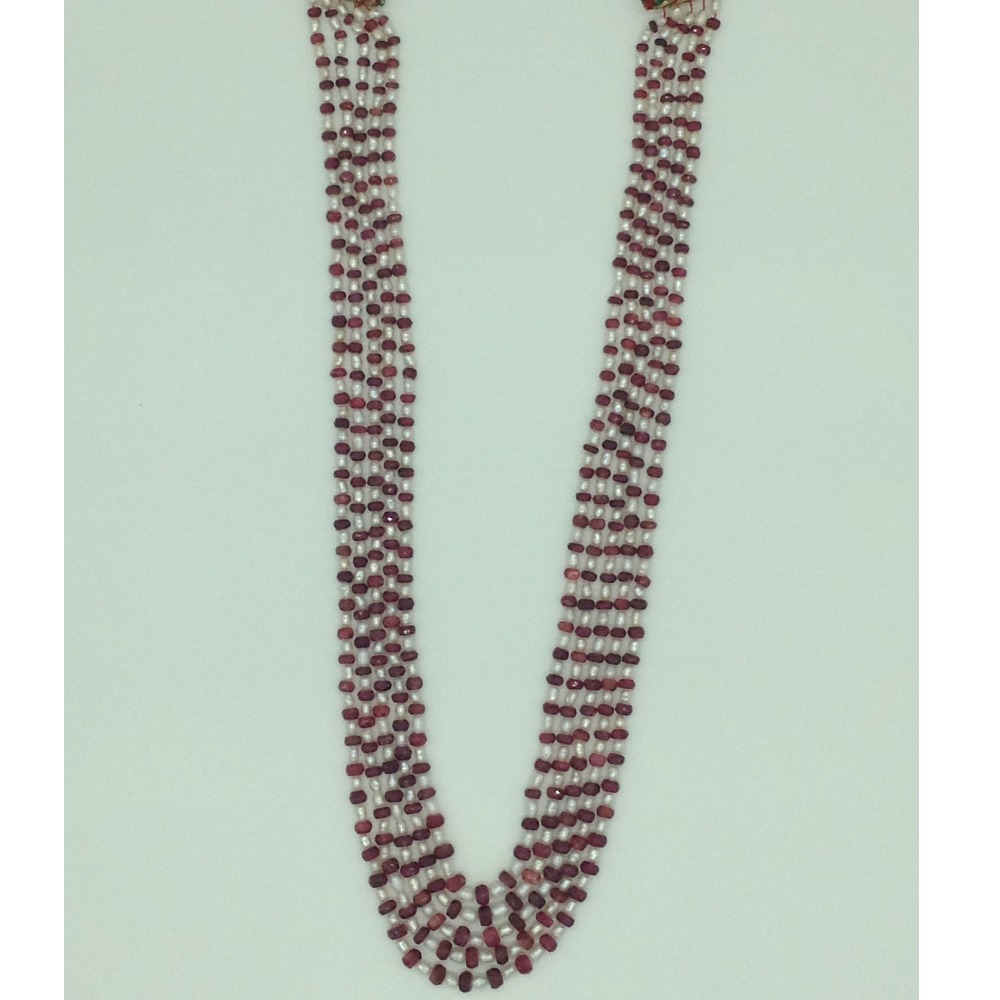 White Rice Pearls with Red Ruby Beeds Necklace JPM0482