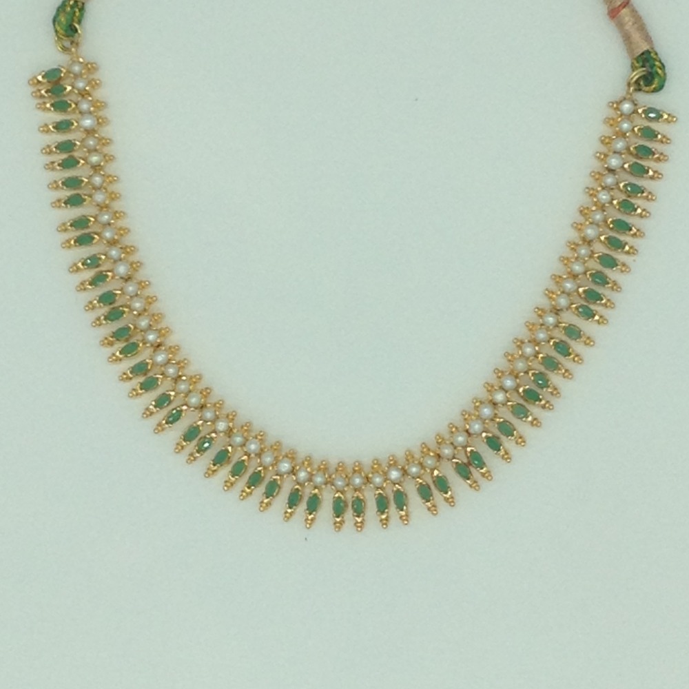 Pearls and Green CZ Necklace Set JNC0208