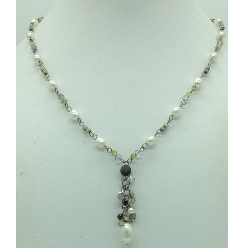 Freshwater white pearls silver chain necklace jnc0066