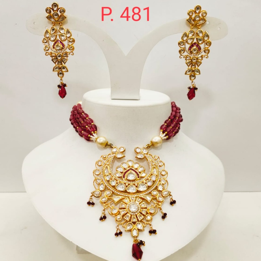 Hanging ruby with choker moon style antique necklace set 1435