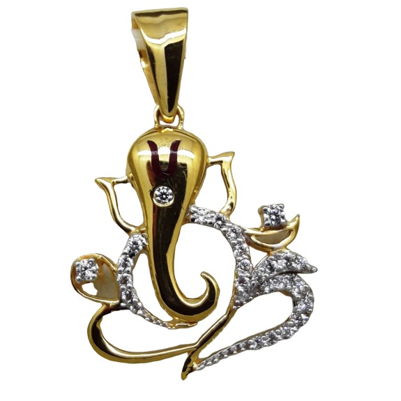916 Gold CZ Om With Ganesh Design Pendants