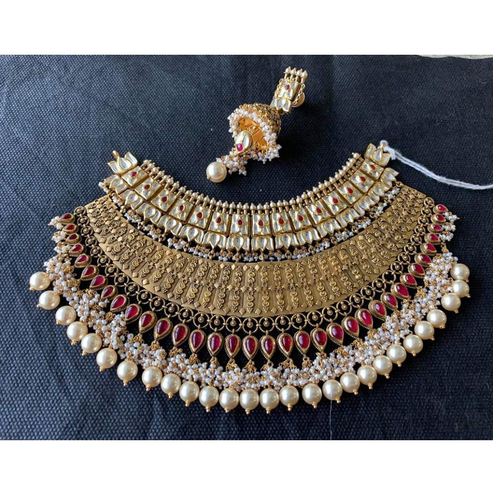 Buy quality 916 hallmarked rajasthani gold antique necklace set from