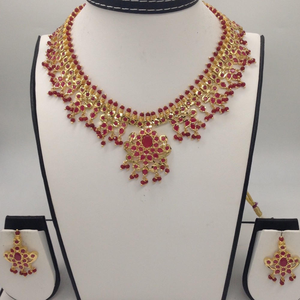 Red cz stones guttapusal necklace haar set jnc0030