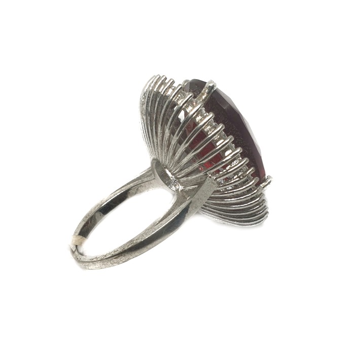 925 Sterling Silver Dark Pear Cut Pink Diamond Ring MGA - LRS0070