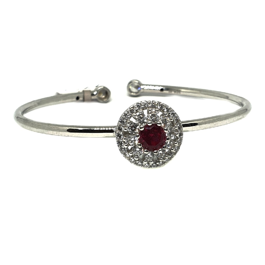 925 sterling silver red stone round shape kada bracelet mga - krs0036