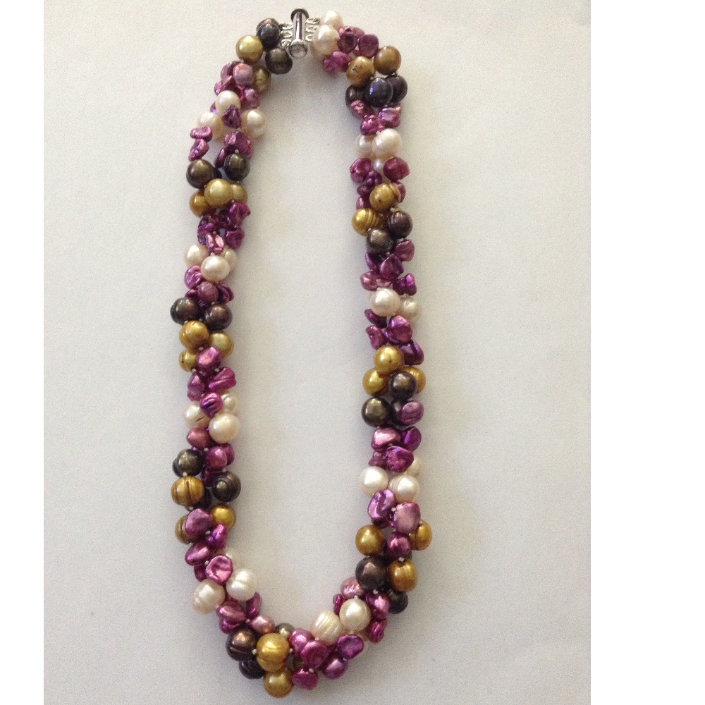 Multicolour Potato And Baroque 3 Layers Twisted Necklace JPM0165