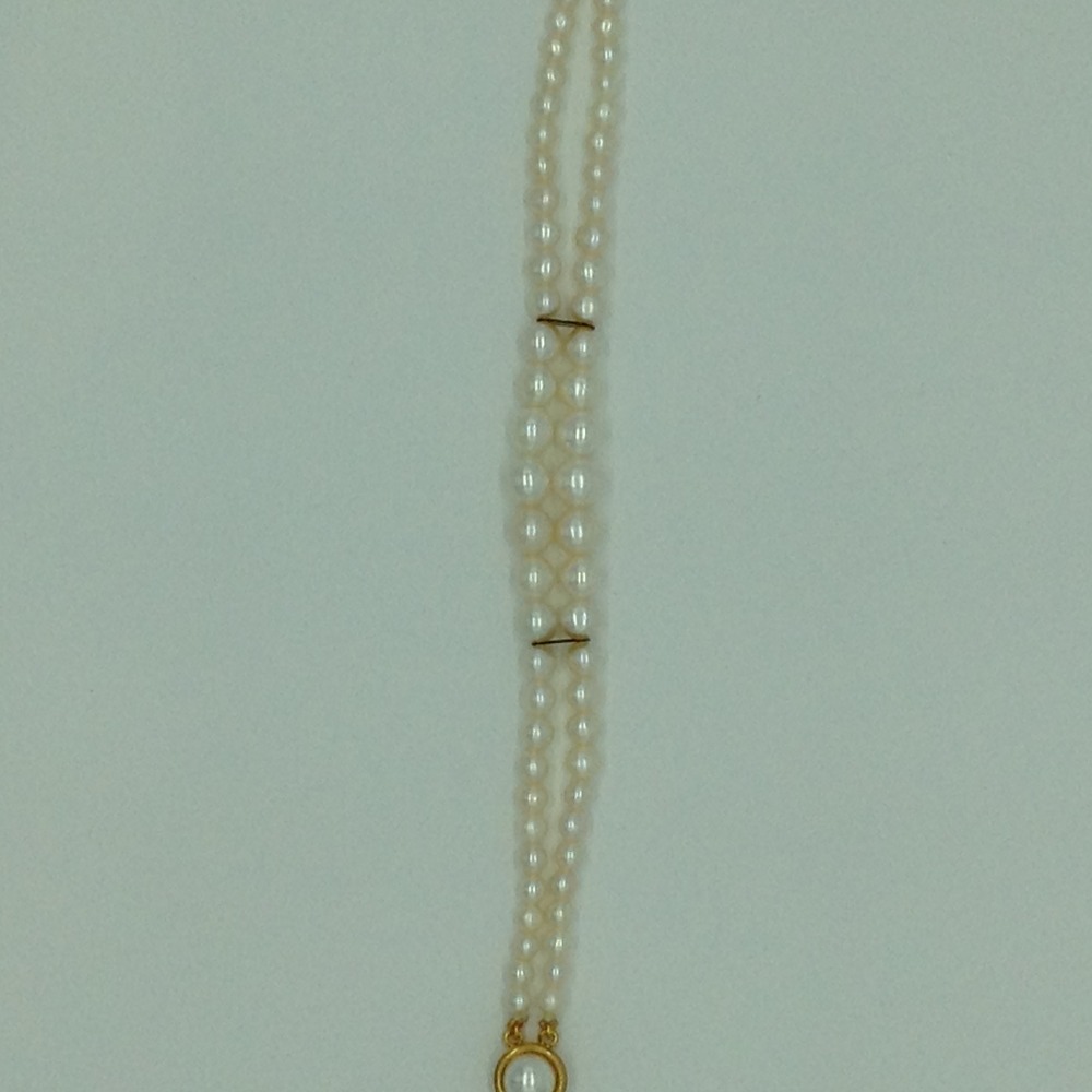 Freshwater white round graded 2 lines pearls full set jpp1078