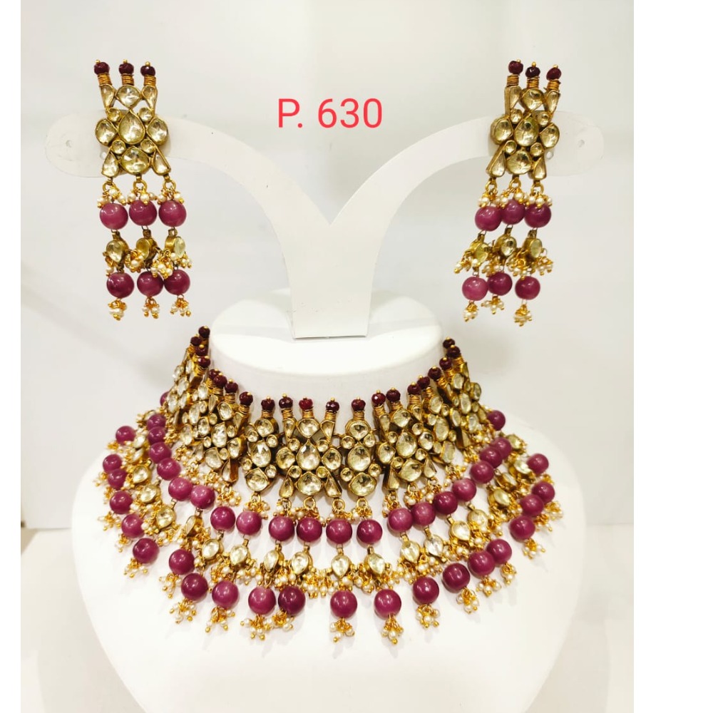 dark pink kundan set