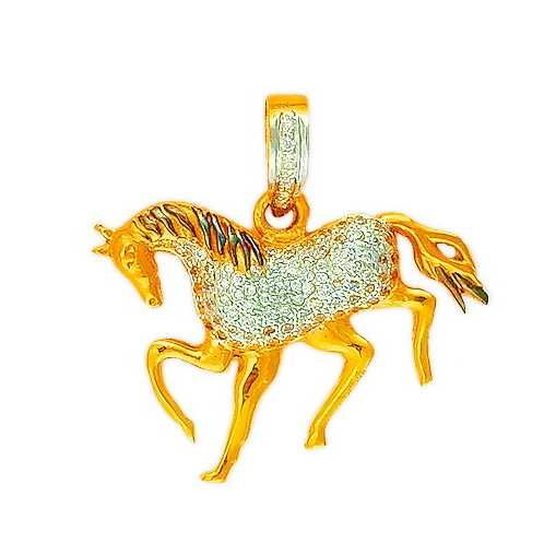 916/22K Gold CZ Designer Horse Shape Pendant