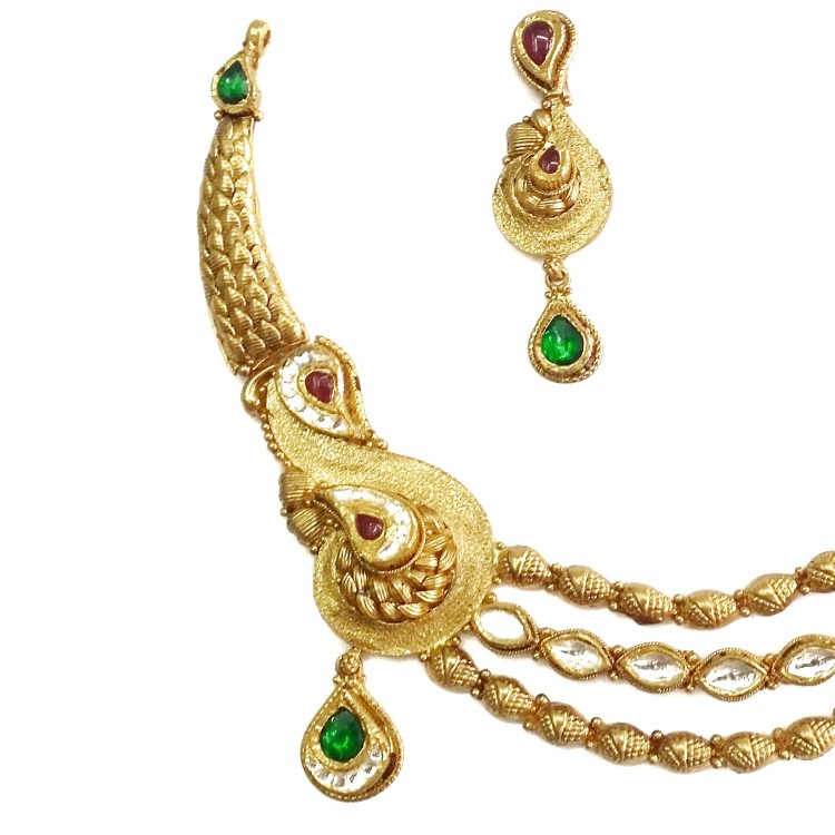 22k gold antique oxidised designer necklace set mga - gn050