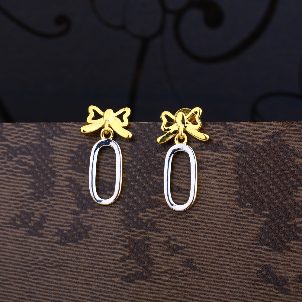 Ladies 916 Gold  Delicate Cz Plain Earring -LPE75