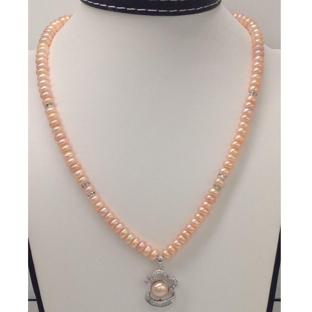 pink pearls pendent set with pink flat pearls mala jps0100