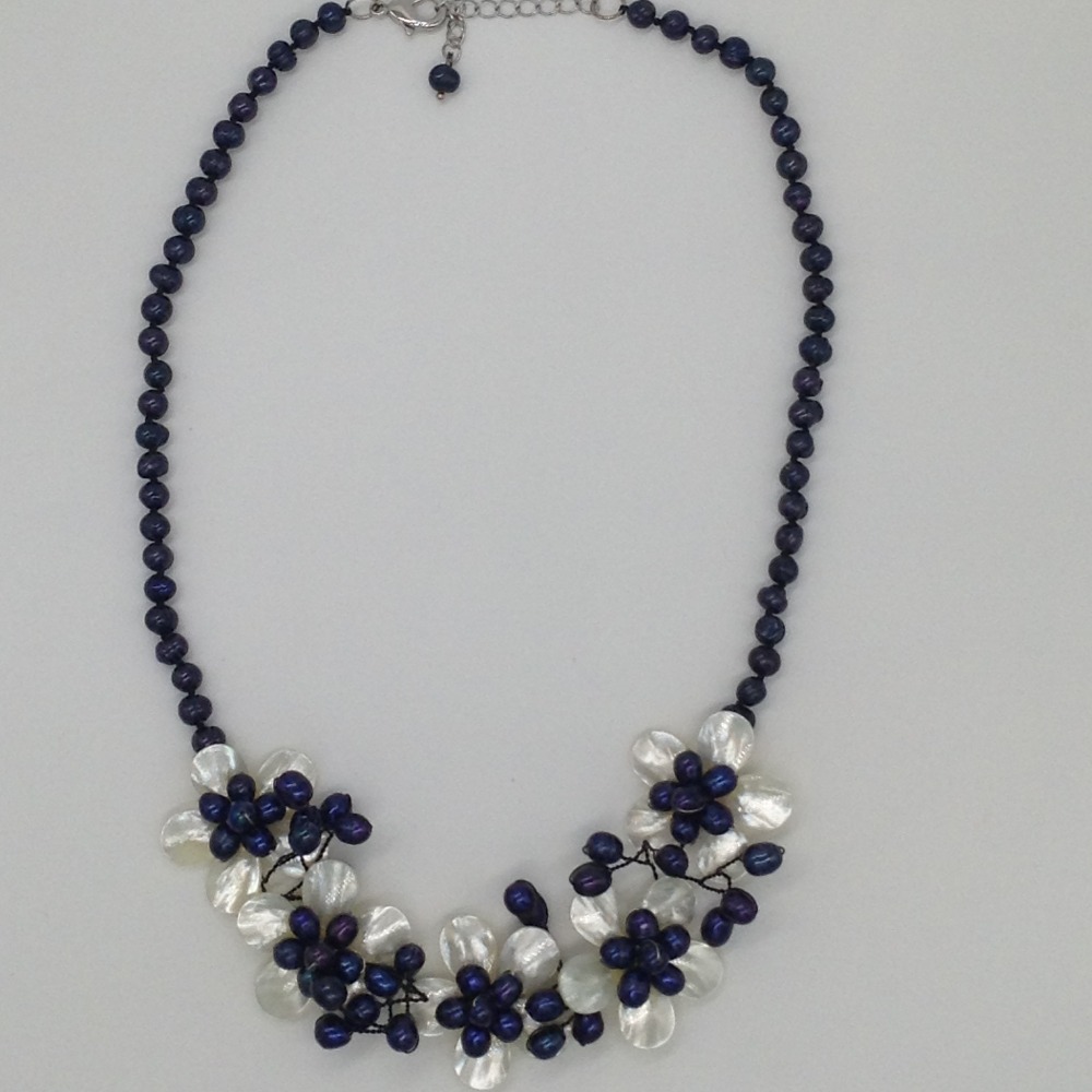 black potato pearls and mop flowers necklace set jpp1033