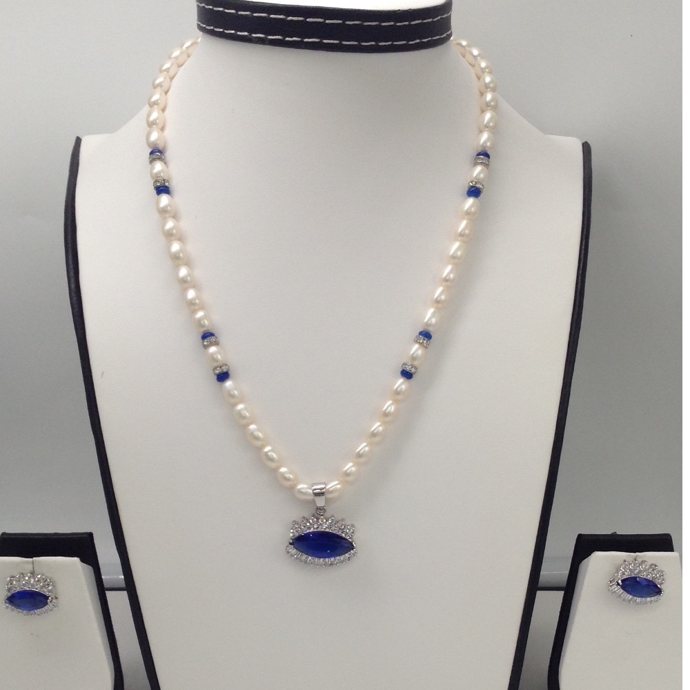 White;blue cz pendent set with oval pearls mala jps0011