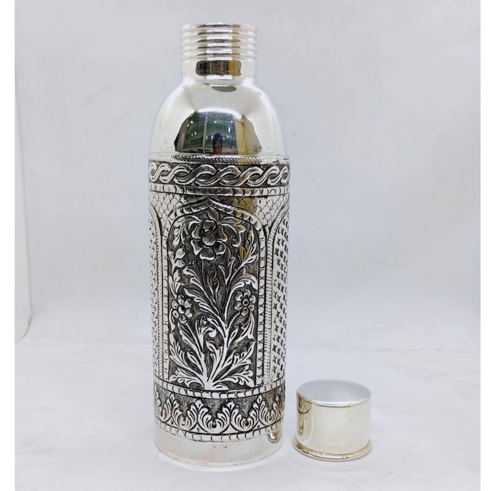 Real silver bottle in fine antique temple design carvings by puran