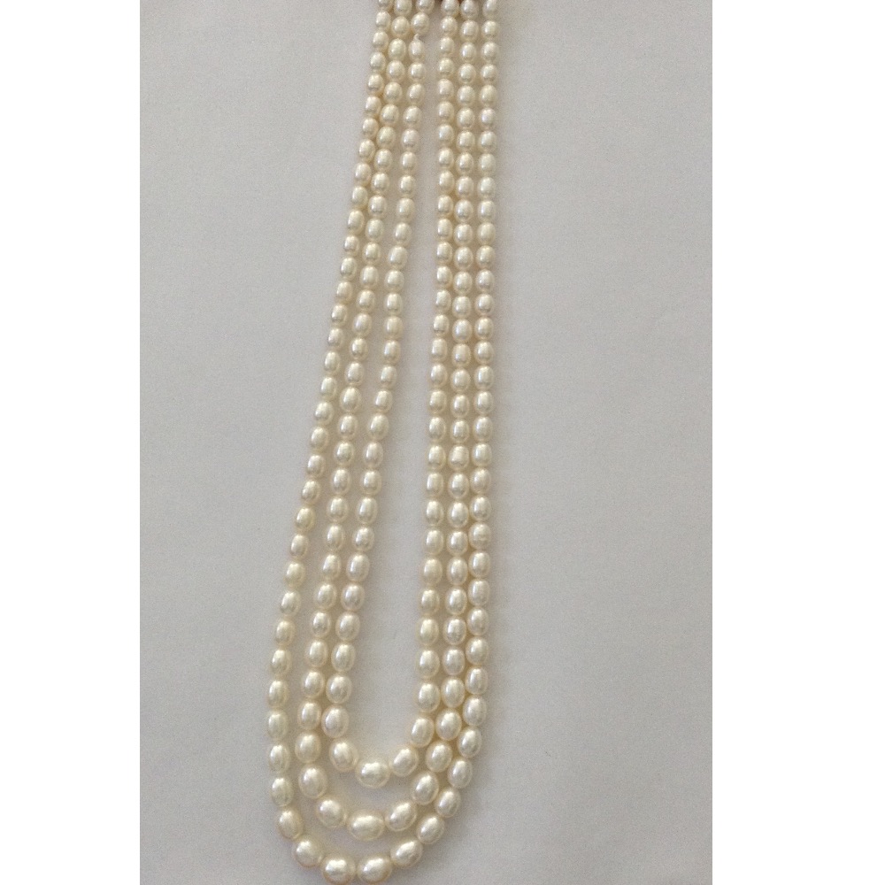 Freshwater white oval graded pearls neckalce 3 layers JPM0049