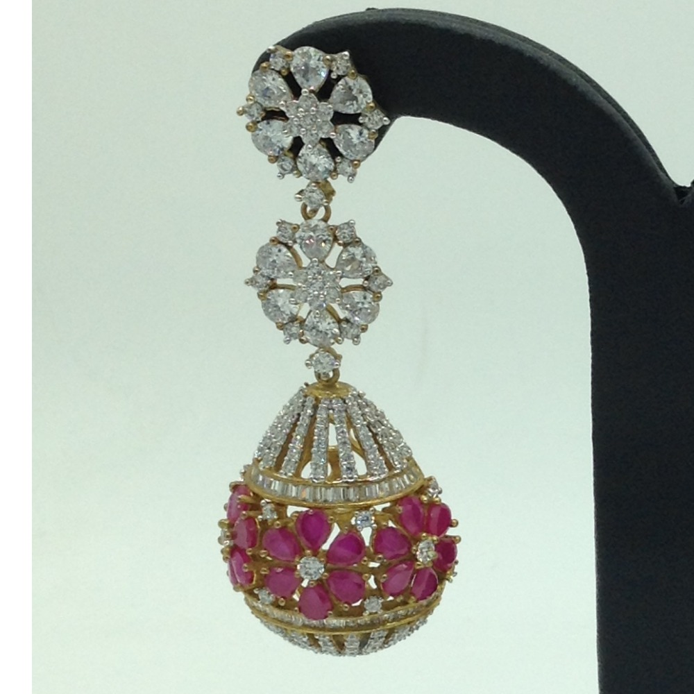 White and Red CZ Stones Ear Jhumki JER0029
