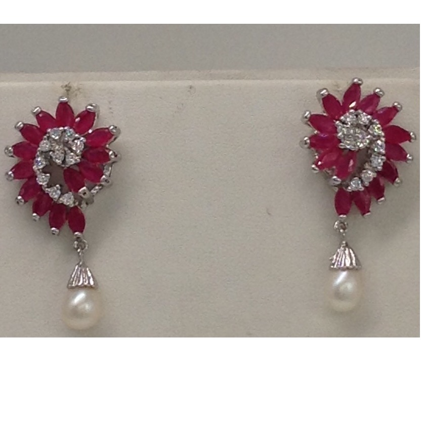 White;red cz pendent set with oval pearls mala jps0018