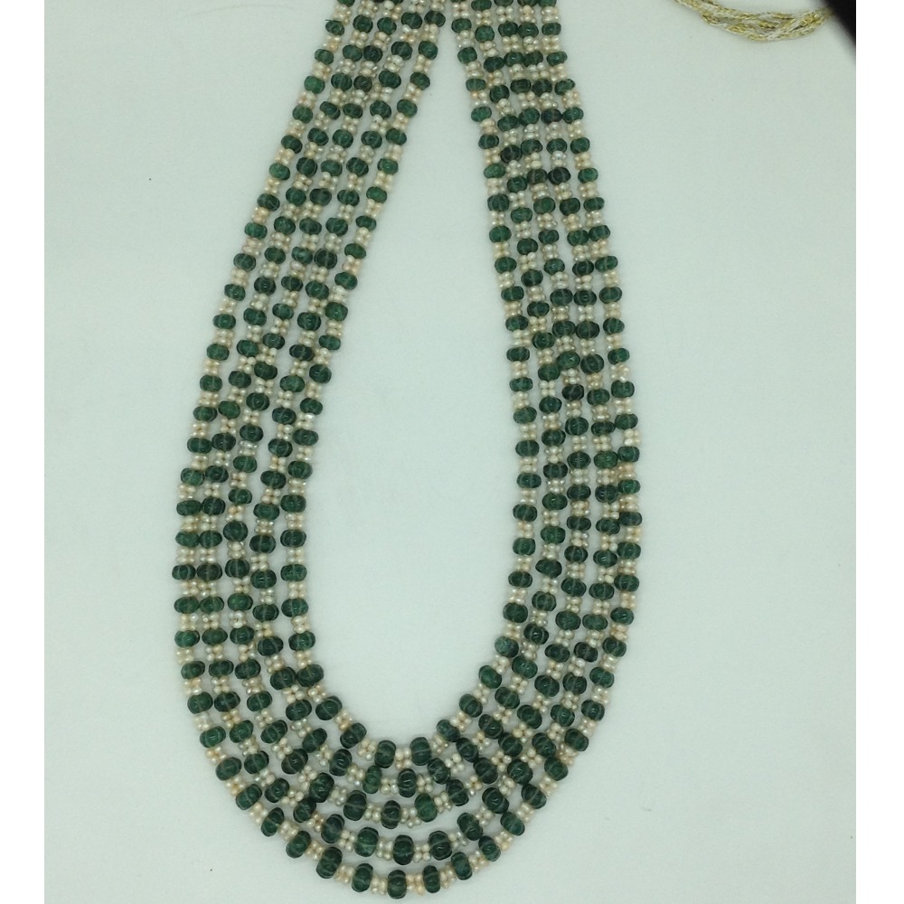 White Seed Pearls with Green Beeds 5 Layers Mala JPM0531