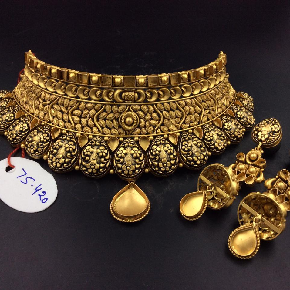916 gold oxidised choker Necklace set