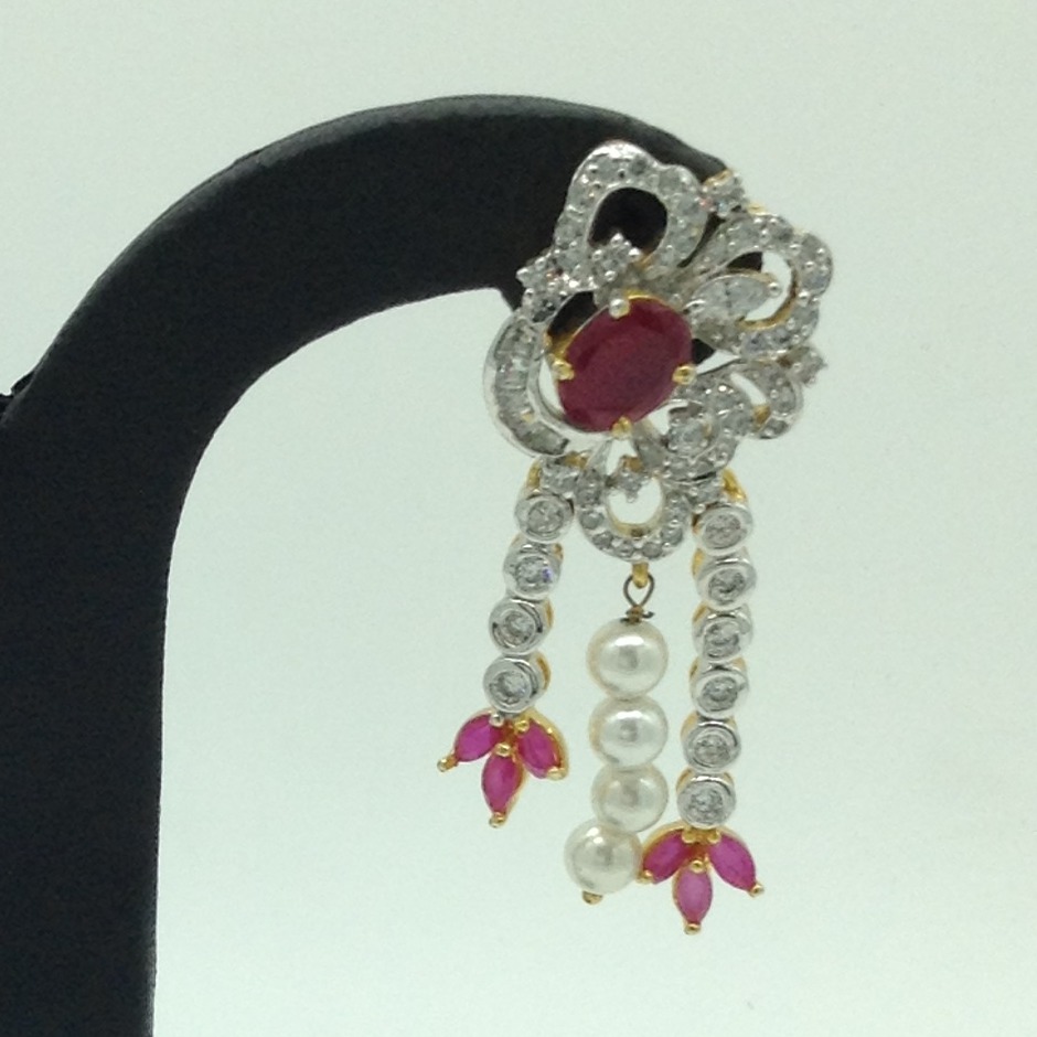 White and Red CZ Stones Ear Hangings JER0049