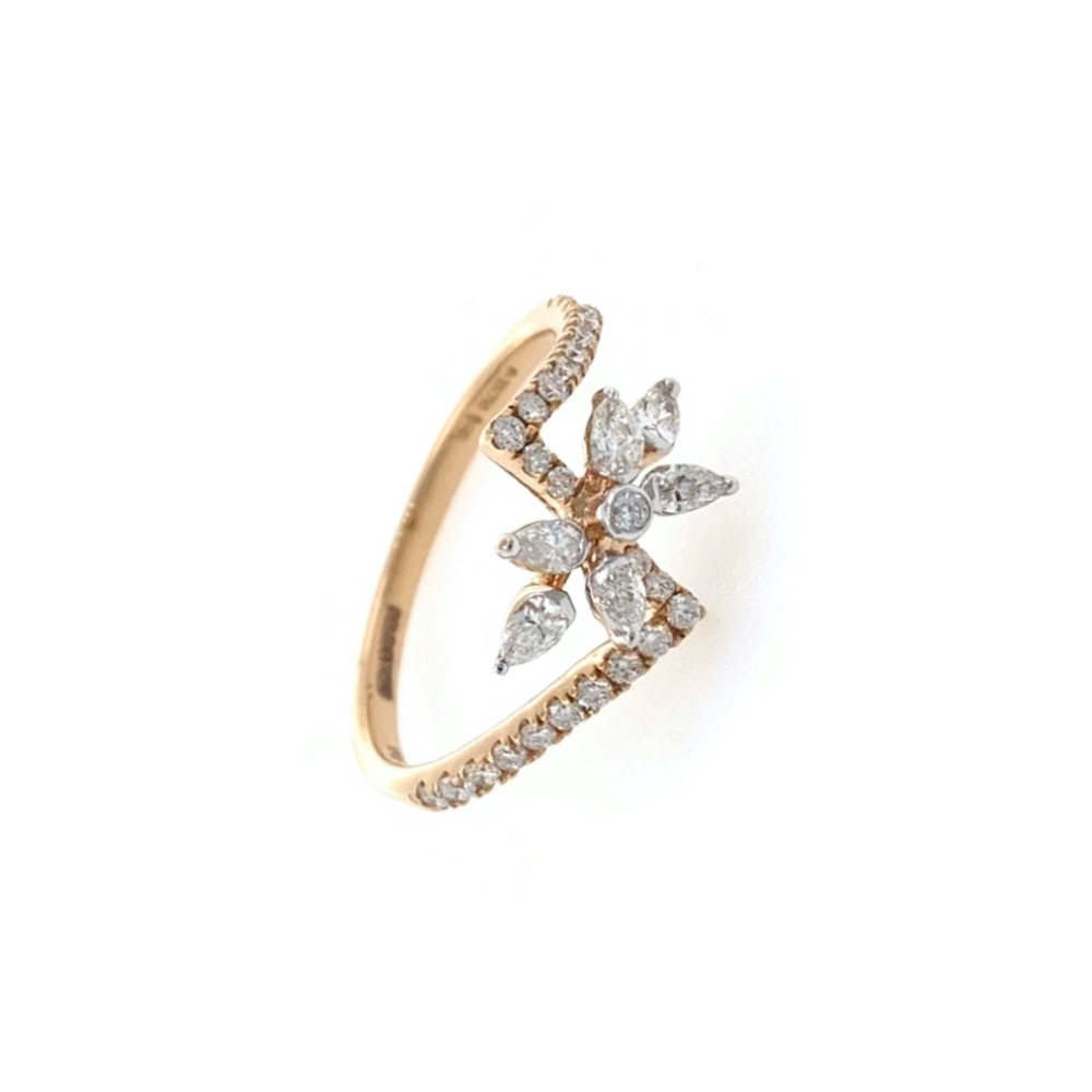Floral ring with marquise and round diamonds in 18k rose gold - 1.960 grams - vvs ef 0.41 carat - 0lr69