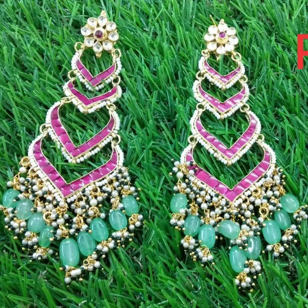 Beautiful Earrings With Pink Diamonds And Navy Blue Beads