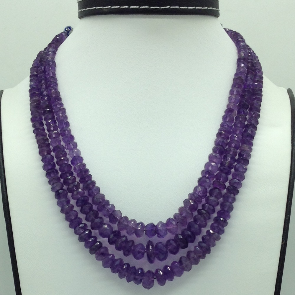 Natural Purple Amethyst Round Faceted Beeds 3 Layers Necklace JSS0164