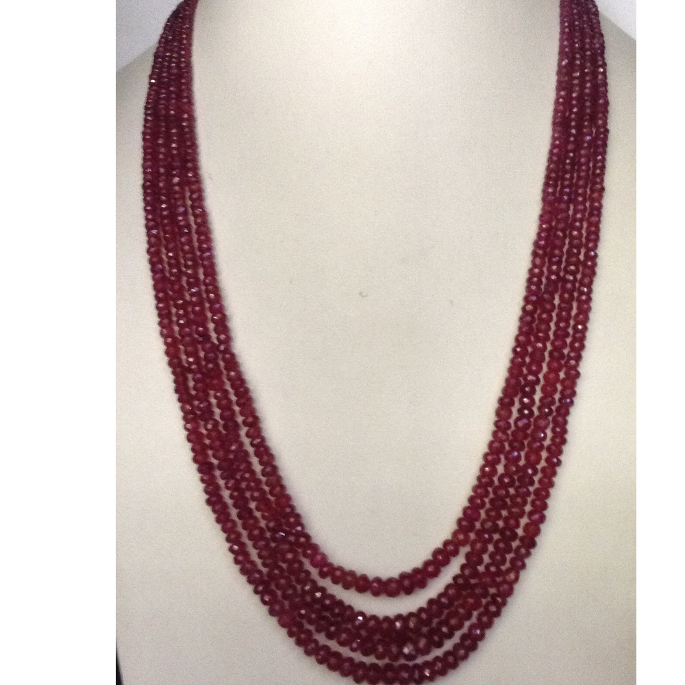 Natural Red Ruby Faceted Round Beeds Necklace jSR0101