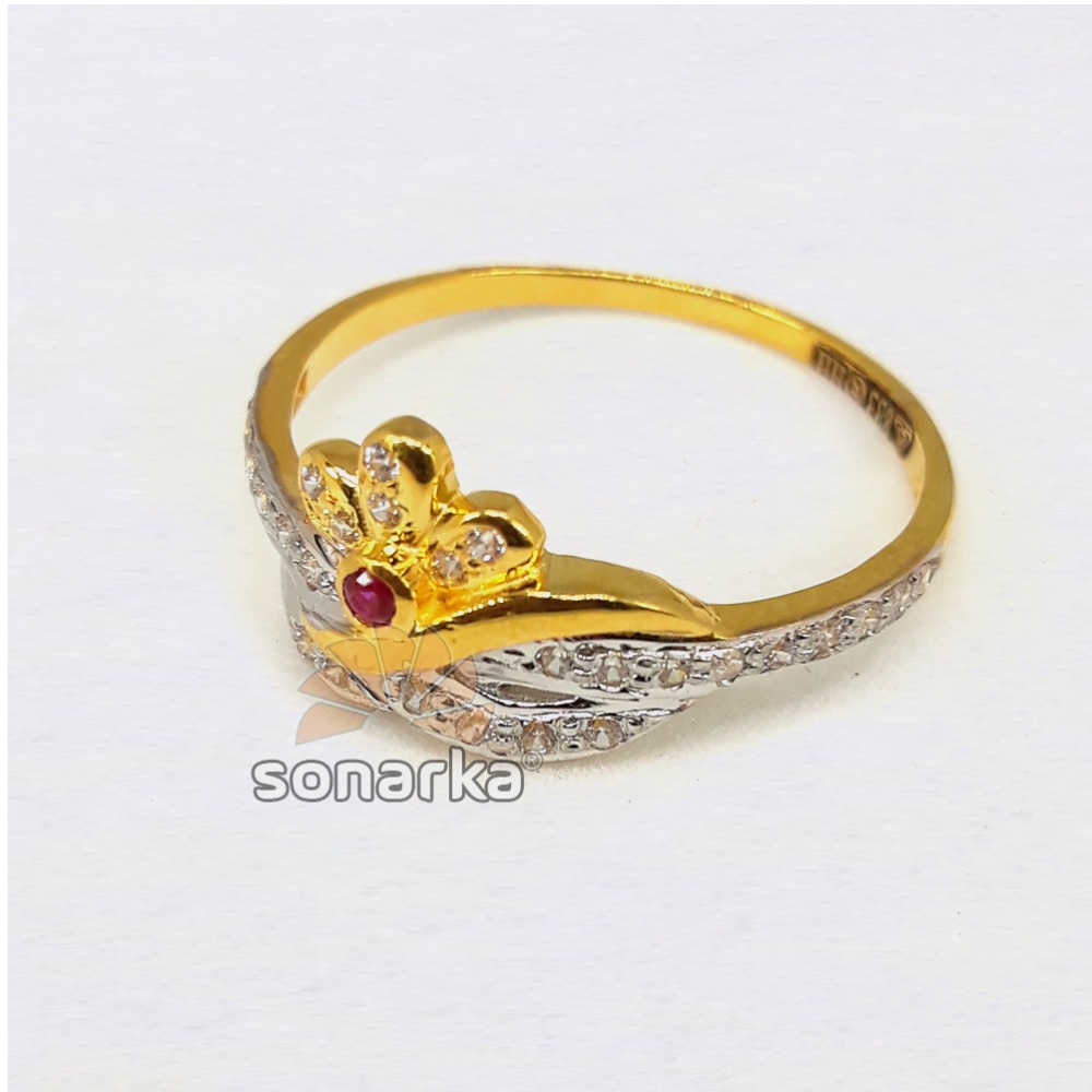 Red CZ Flower Ring Moveable Solid 14k Yellow Gold Band Motion Floral Style  Fancy