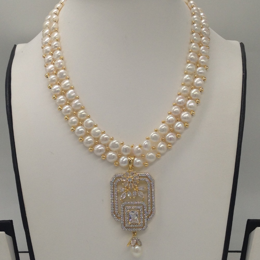 White cz;pearls pendent set with 2 line button pearls jps0253