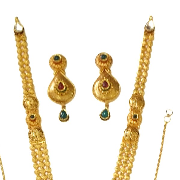 22k Gold Antique Rajwadi Necklace Set MGA - GLS051