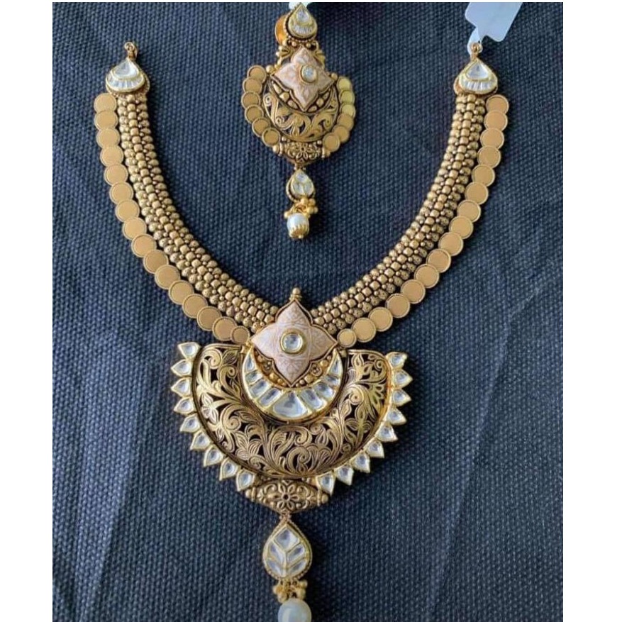 rajwadi  22k 916 gold antique necklace set from rajkot