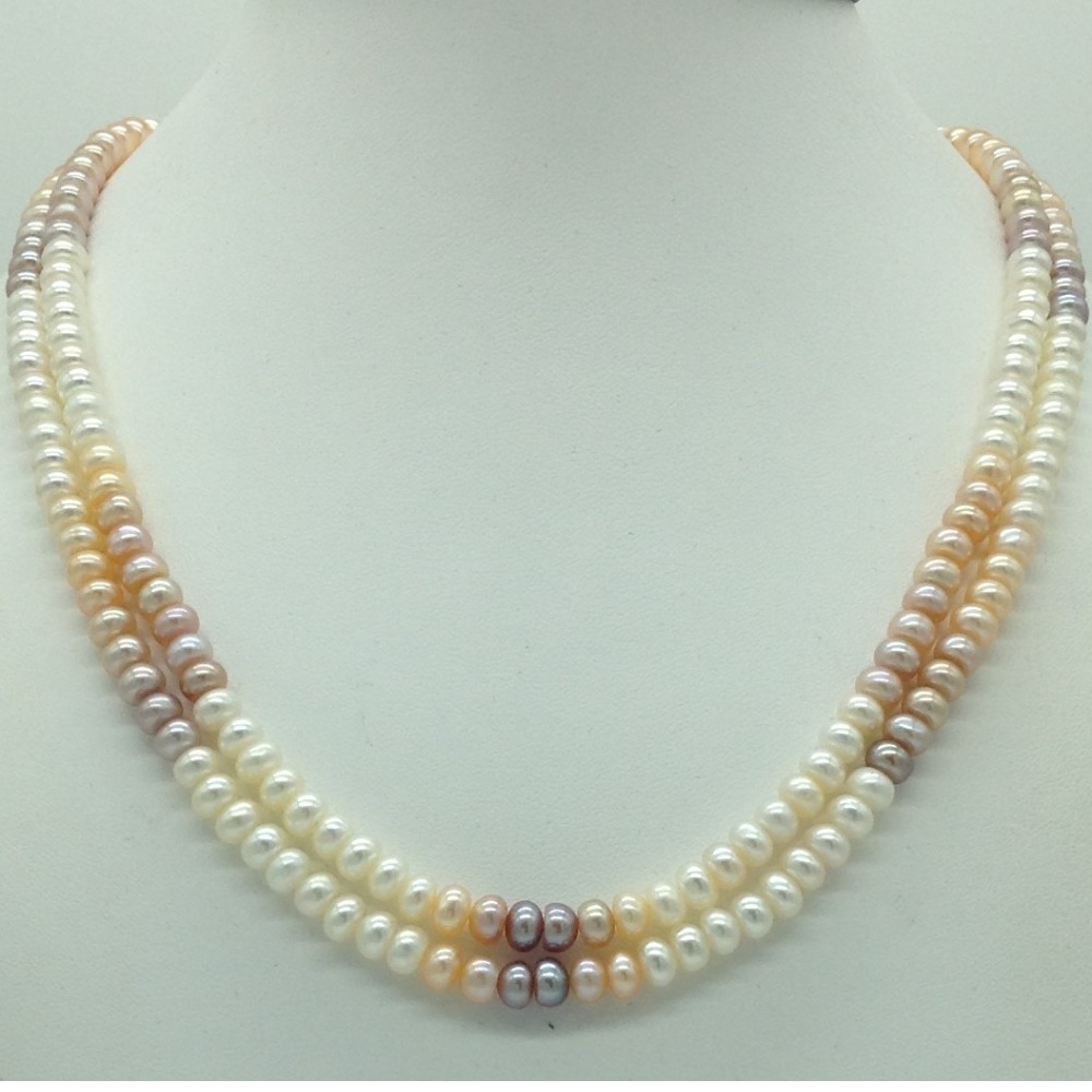 Freshwater multicolour flat shaded 2 lines pearls full set jpp1057