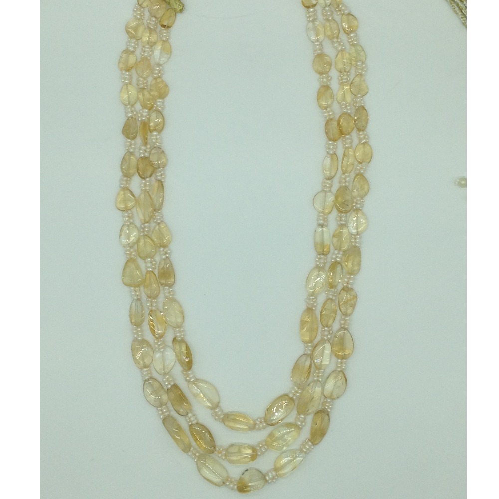Natural Citrine Oval Beeds and Pearls 3 Line Necklace JSS0186