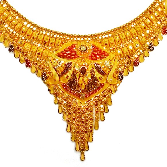 22k gold half calcutti necklace mga - gn0040