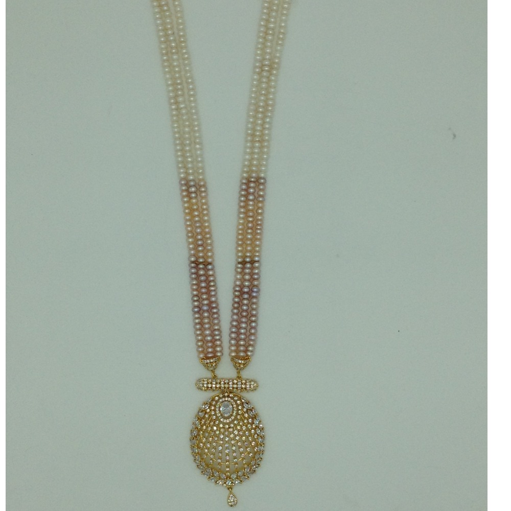 White cz exclusive pendent set with 3 line flat pearls jps0596