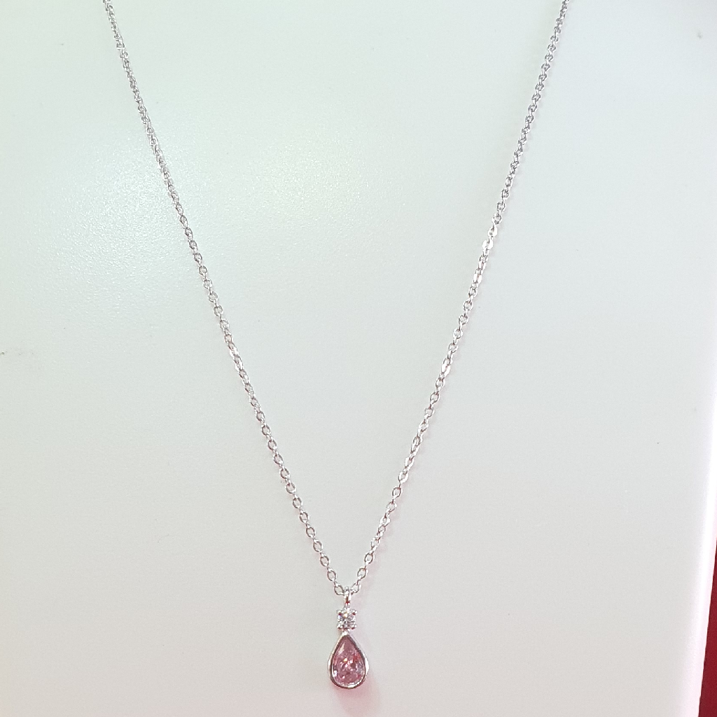 Silver 92.5 Pink Diamond Chain Pendant