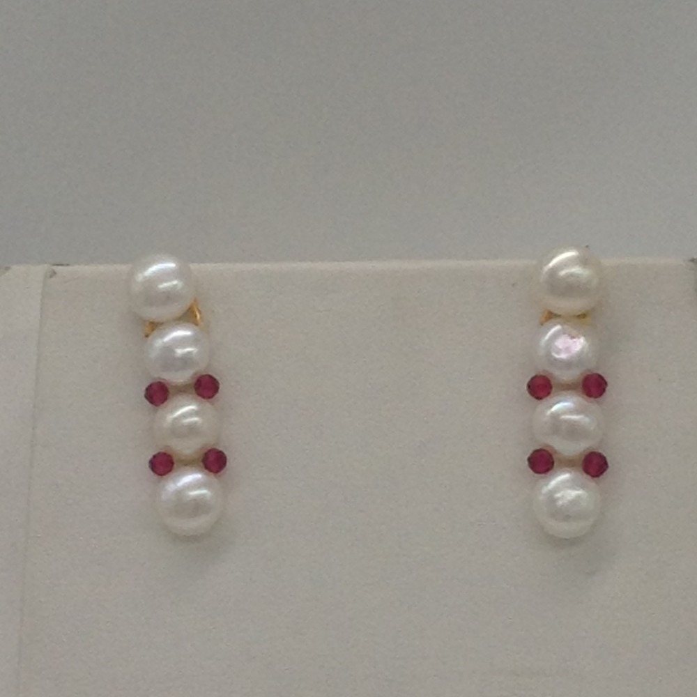 white pearls and red crystals 1 lines necklace set jpp1024