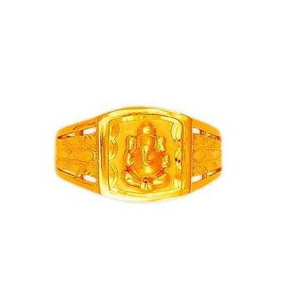 22KT Gold CZ exclusive Plain Ganesha Gents Ring