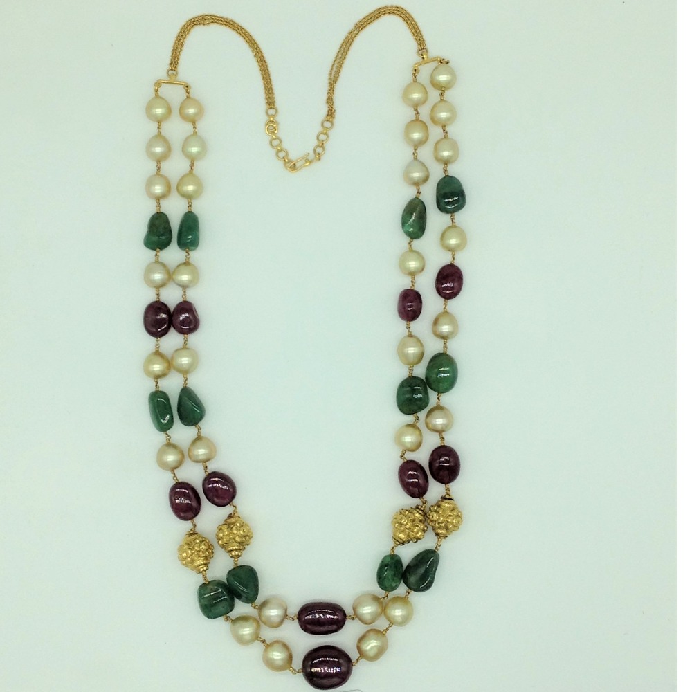 SouthSea Pearls Pearls with Ruby,Emeralds Gold Taar Necklace JGT0034
